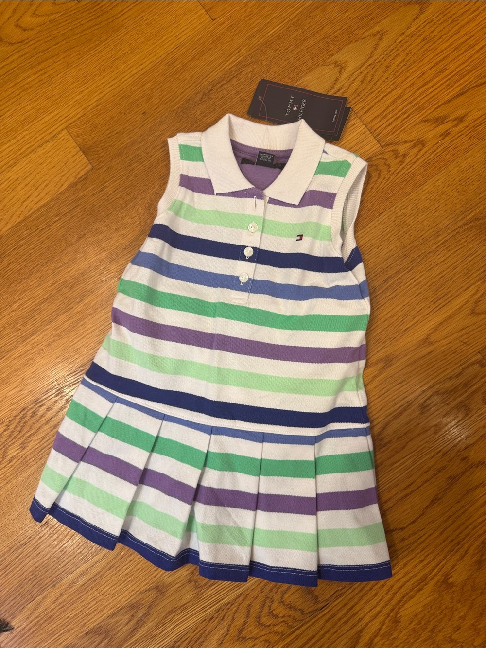 NWT Tommy Hilfiger Sleeveless Polo Dress in White, Green, Purple, Blue Size 12M